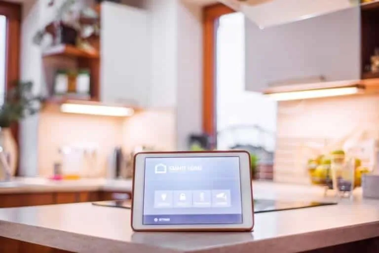 A tablet with smart home control system.