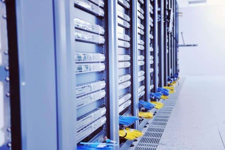 network server room with computers for digital tv ip communications and internet
